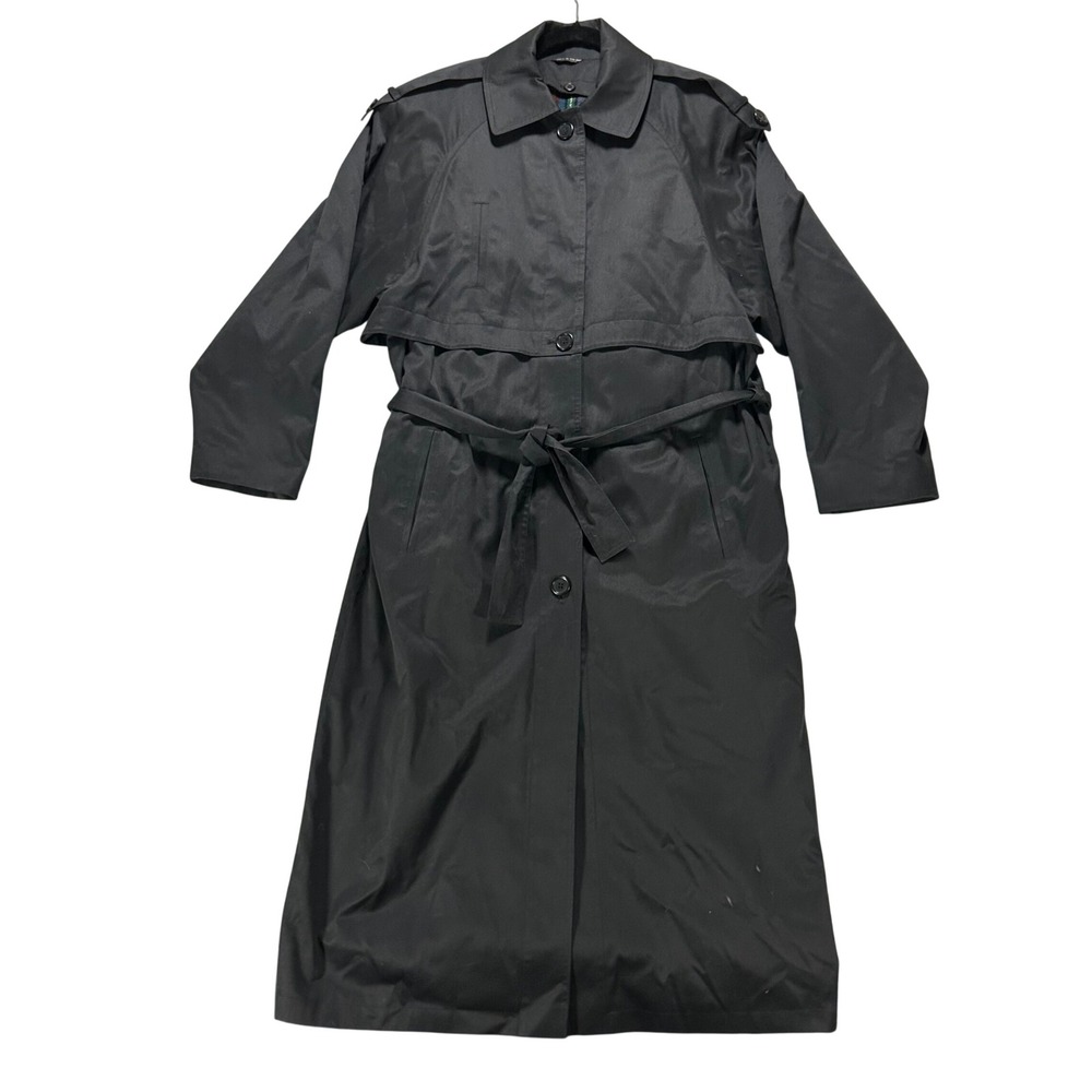 Donnybrook Trench Coat Womens 8/10 Black Plaid Liner Dark Academia Vintage